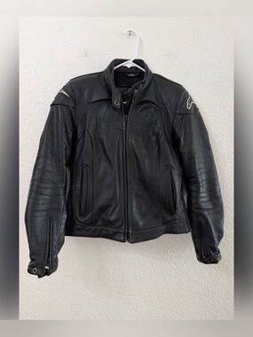 Alpinestars Stella Black Leather Motorcycle Moto Jacket - S